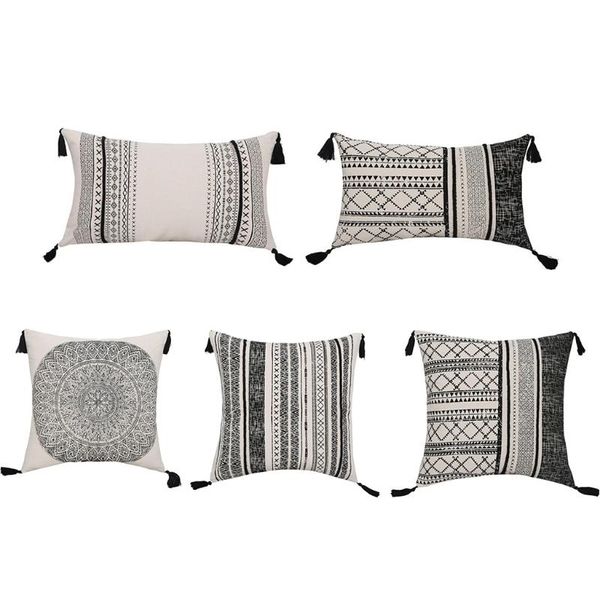 

cushion/decorative pillow morocco style jacquard lumbar throw case with fringe tassels bohemian geometric striped pattern decorative cushion