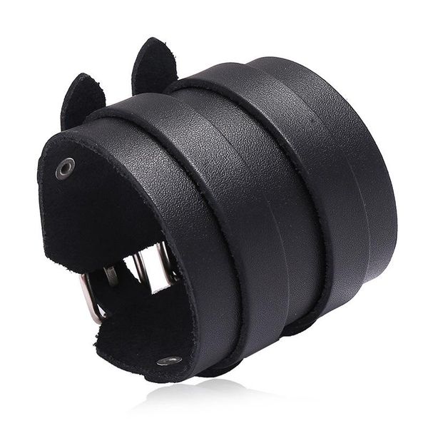 

bangle jessingshow black genuine leather bracelets men women fashion vintage wide bangles punk style soft cool jewellery gift