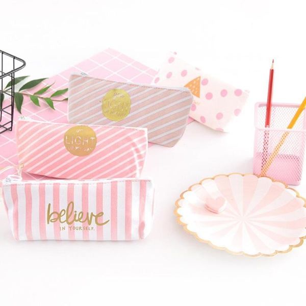 

kawaii pencil case obtrapezoid flamingos canvas gift school box bag supplies stationery storage bags