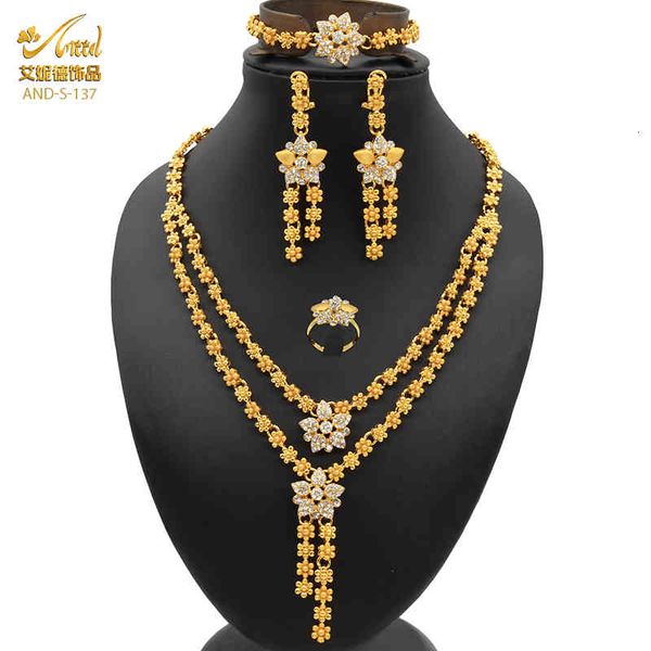 

jewelry sets dubai wedding necklace for women african set bracelet earrings ring bridal design gold plated 24k nigerian jewelery, Black