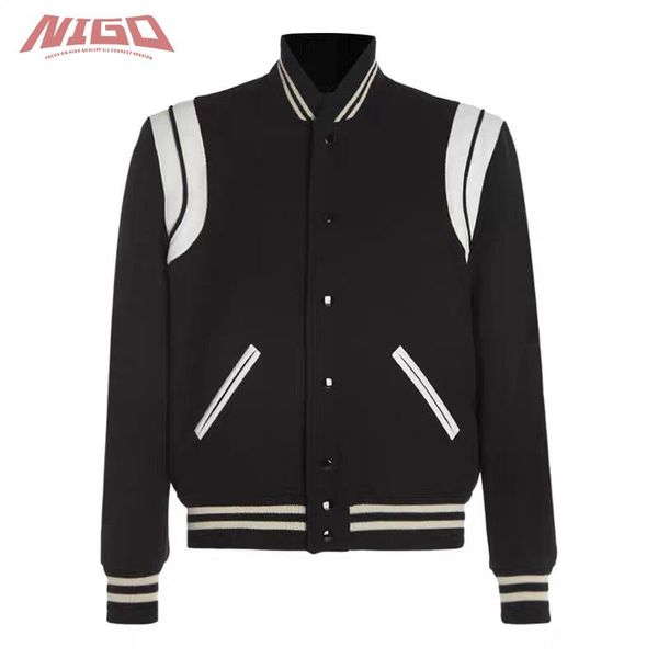 

men's vests nigo slp teddy jacket coat real sheepskin stitching baseball uniform #nigo691, Black;white