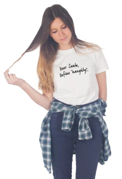 

dear santa, define naughty t-shirt christmas xmas funny elf festive gift, White;black