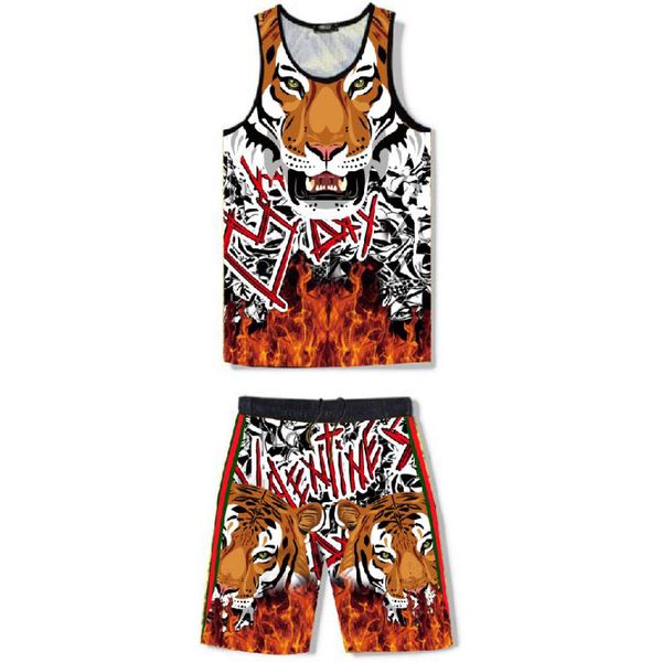 

sleeveless vest tiger t-shirt men' basketball fitness hurdle large size wide shoulder sling, White;black