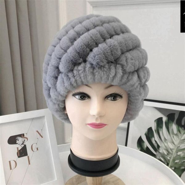 

beanie/skull caps real rex fur hat winter women fluffy cap female headwear elastic knitted warm beanies, Blue;gray