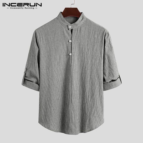 

men's casual shirts incerun mens striped shirt brand long sleeve stand collar button fashion leisure streetwear camisas hombre, White;black