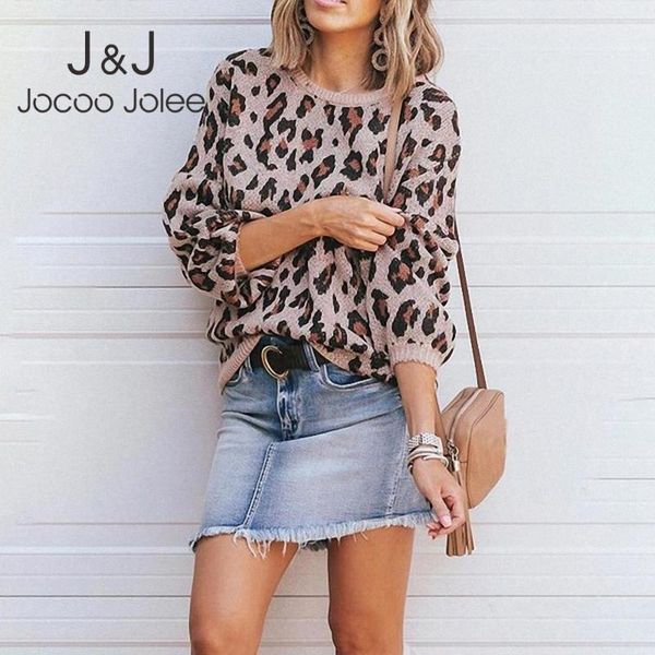 

women's sweaters jocoo jolee women autumn winter vintage leopard print sweater casual long sleeve o neck camouflage knitted pullover, White;black