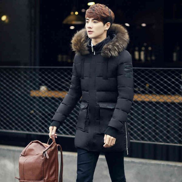 

long down coat men's winter 2021 men parka 90% white duck jacket for male waterproof fur collar parkas hooded 3xl 50, Black