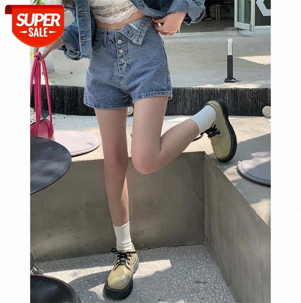 

design niche irregular high-waisted denim shorts women are thin and versatile single-breasted wide leg pants #6e3i, Black;gray