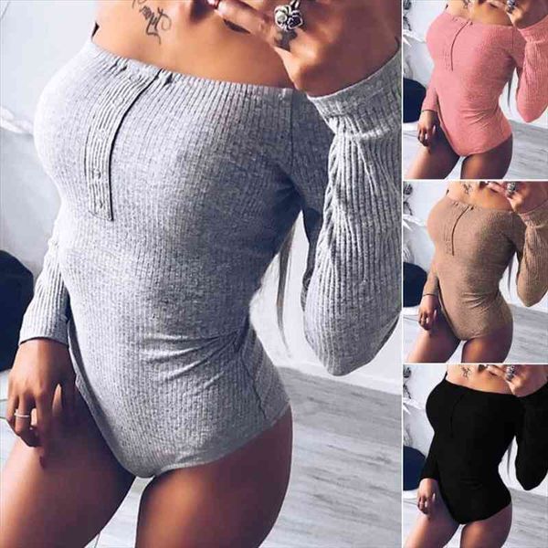 

off shoulder bodysuits rompers long sleeve bodycon slash neck winter jumpsuit autumn women body feminino mujer sexy, Black;white