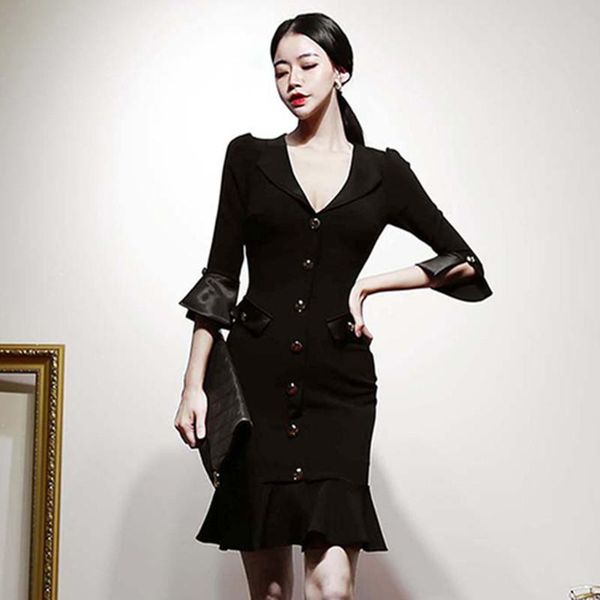 

casual dresses ruffle velvet women's v neck lantern long sleeve high waist ruched dress female 2021 fashion clothing, Black;gray