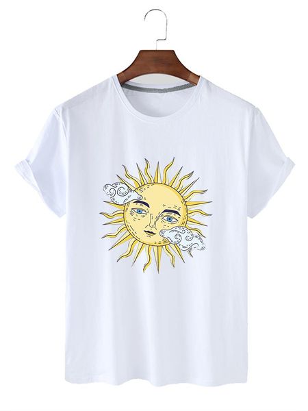 

women's t-shirt creative sun graphic printing casual comfortable round neck short sleeve pure cotton lightweight, White