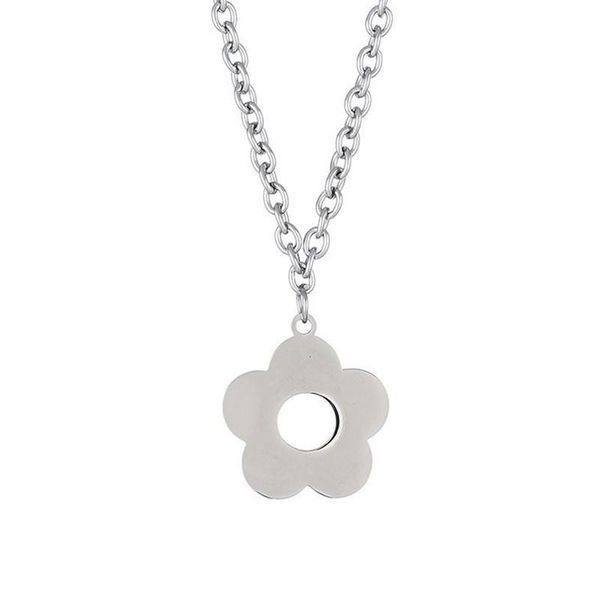 

pendant necklaces ins hip hop fashion stainless steel flower necklace 60cm chain jewelry for women men gift, Silver