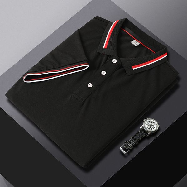 

a17-p25 polo short sleeve t-shirt cuff collar red and white stripe a, White;black