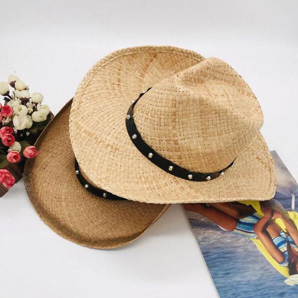 

wide brim hats wonderful fashion summer raffia big roll hat for sun rivet nice cool western, Blue;gray