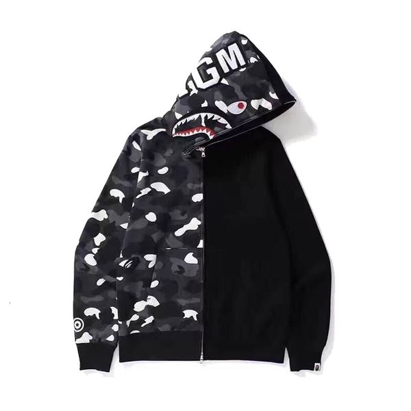 

ape shark coat hoodies head sweater men's and women's same camouflage mosaic luminous hoodie loose casual couple 2, Black