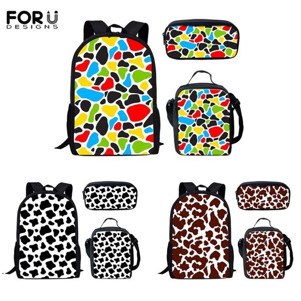 

school bags forudesigns arrival child teens backpack set mix color cow pattern 3d print boys girls student mochilas