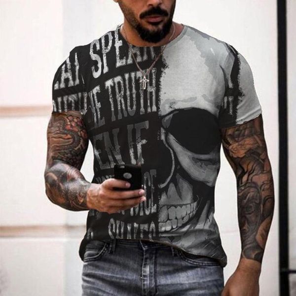 

men's t-shirts skull pattern t-shirt horror o-neck summer fashion boy clothing large size streetwear hip hop 3d shirt, White;black