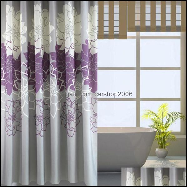 Chuveiro cortinas banheiro Aessórios banho casa jardim fundo cinzento e flores padrão, mofo à prova de água impermeável lavável poliéster impresso