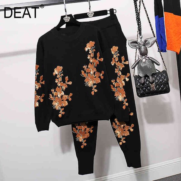 

women knitting embroidery personality long pants arrivals two piece set fashion spring autumn 11d424 210525, White