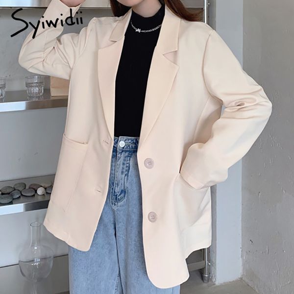 

syiwidii blazer women white suit jacket long sleeve notched single breasted black coat spring office lady oversized blazers 210417, White;black