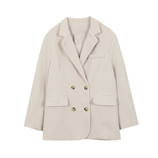 

pink beige notch collar long sleeve pocket casual chic women corduroy blazer double-breasted warm c0526 210514, White;black