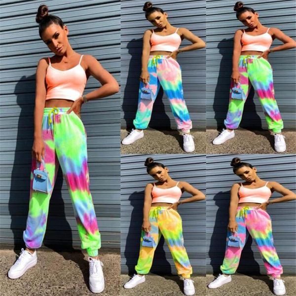 

women's pants & capris neon tie dye lady high waist long baggy women sweatpants loose trousers 2021 summer autumn winter streetwear clo, Black;white