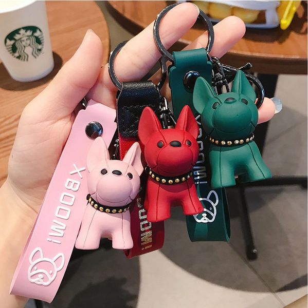 

fashion punk french bulldog keychain pu leather dog keychains for women bag jewelry trinket men's car key ring key chain chadding party