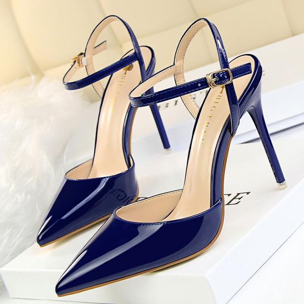 

summer elegant women .5cm fetish high heels nightclub sandals patent leather stiletto blue nude prom shoes dress, Black