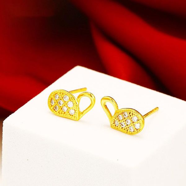 

24k gold stud earrings for women retro simple color heart earring wedding engagement fine jewelry gift kolczyki damskie, Golden;silver