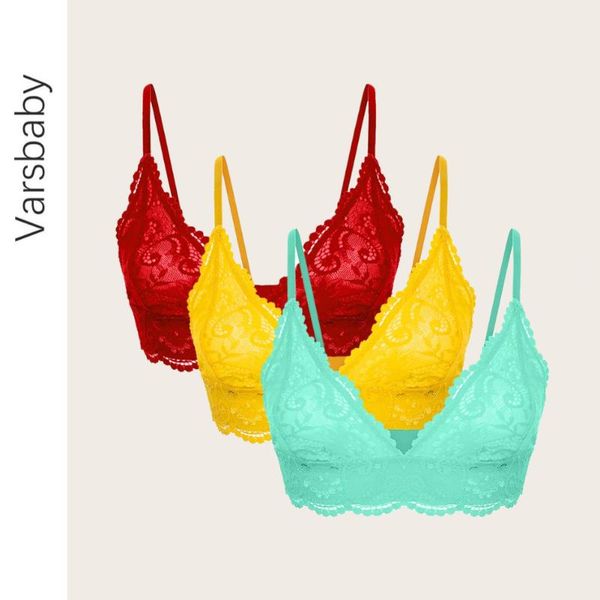 

bras varsbaby 3pcs women bralette french style lace bra backless deep v wireless underwear soft thin seamless low back, Red;black
