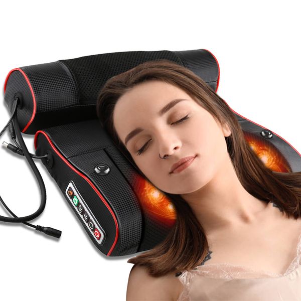 

electric neck relaxation massage pillow back heating kneading infrared therapy shiatsu ab massager