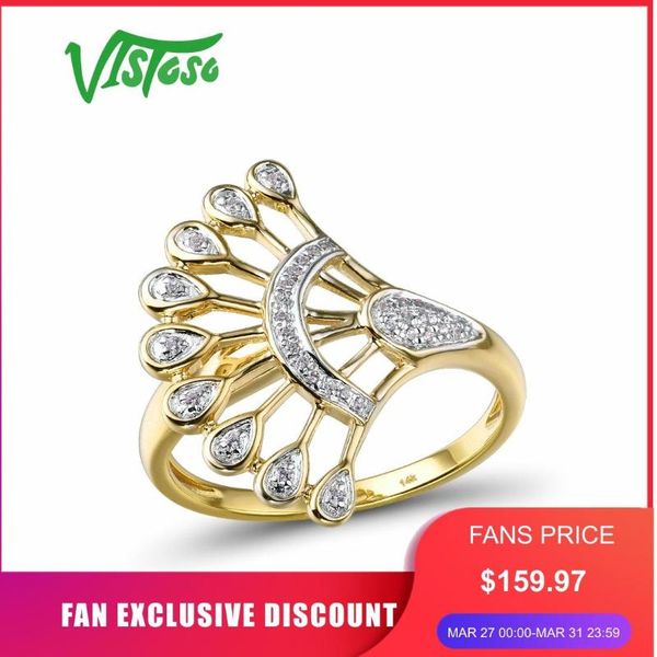 

cluster rings vistoso gold for women pure 14k 585 yellow sparkling diamond promise engagement anniversary fine jewelry, Golden;silver