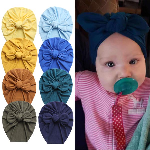 cappello neonato Cappelli indiani Orecchie di coniglio berretto nodo bowknot berretti pullover multicolore fascia per bambini primavera ed estate wmq889