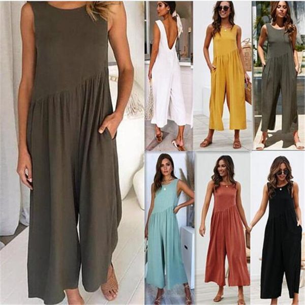 

women's jumpsuits & rompers women office jumpsuit summer sleeveless backless casual pocket straight, Black;white