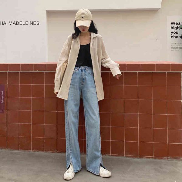 

ytx304 the high-waist, thin-waisted, niche lateral division, leg, scrubbing jeans, Blue