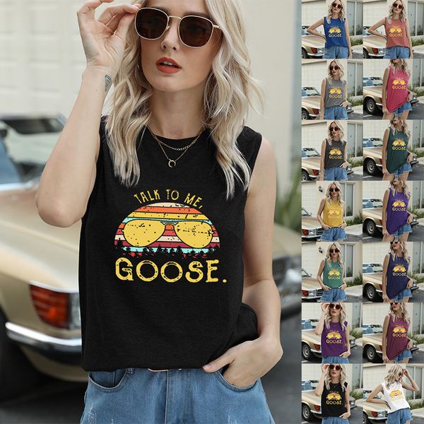 

summer t shirt women's casual short sleeve funny goose letter print vest, White