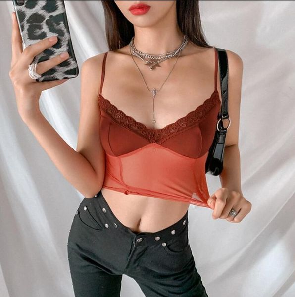 

bustiers & corsets fashion vintage woman lace see-throughÂ v neck crop bodycon sleeveless club soft mesh tank female q76, Black;white