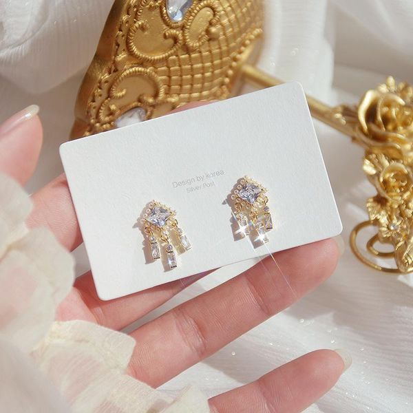 

stud 2021 arrival delicate jewelry 14k real gold plated geometric earrings cubic zircon, Golden;silver