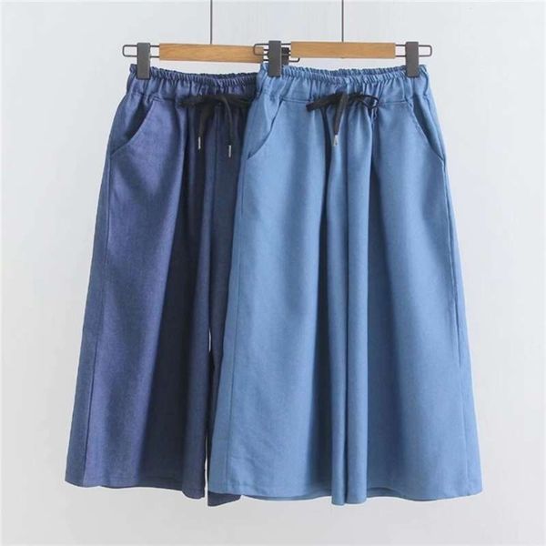 Calças de pernas largas coreanas Mulheres verão azul pantacourt femme solto alto cintura jeans s 210925