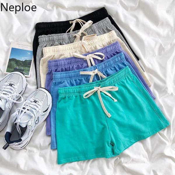 

women's shorts neploe korean causal solid women lace up stretch waist straight bottoms 2021 summer fashion short feminimos 4c2911, White;black