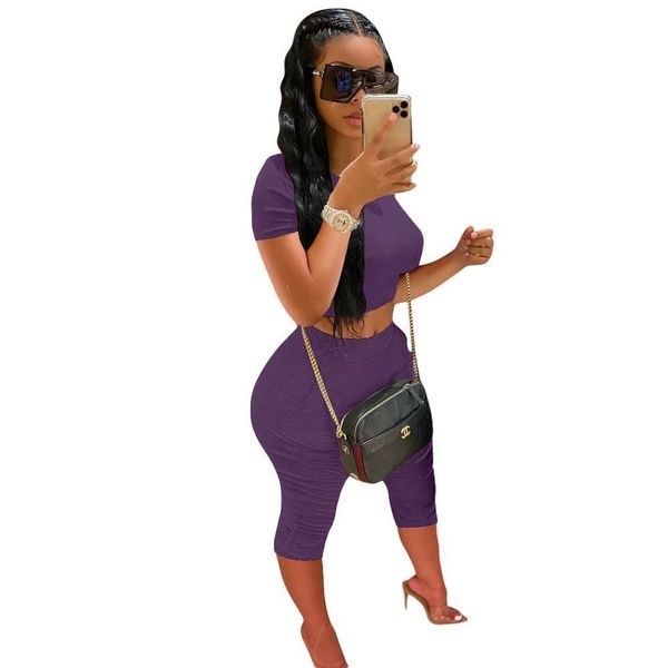

cute set womens tracksuits short sleeve tank and knee length pant suit solid 2 pieces tracksuit, Gray