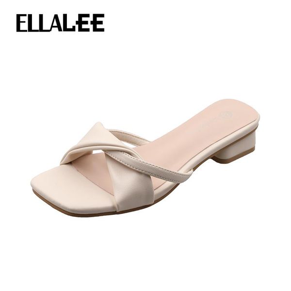 

summer women slippers suqare heel shallow elegant lady shoes low heels blue open toe casual handmade woman slipper, Black