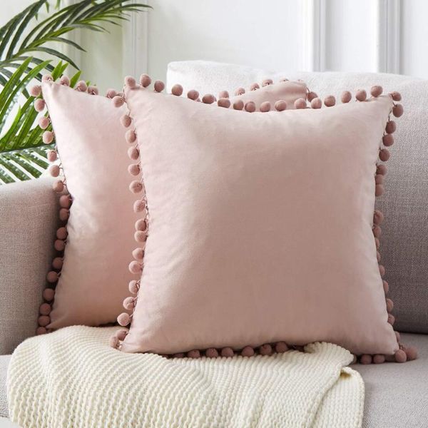 

cushion/decorative pillow 2pc velvet cushion covers 18x18 16*16inch ball lace decorative throw pillowcases for livingroom sofa bedroom 45cmx