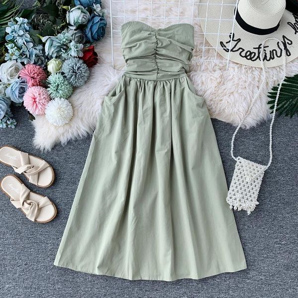 

casual dresses fmfssom spring wrapped chest waist fairy dress off shoulder ball princess women party fashion black, Black;gray