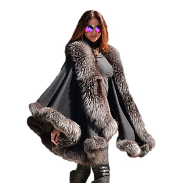 

autumn and winter cloak coat imitation fur yellow black splicing female warm mink 211207