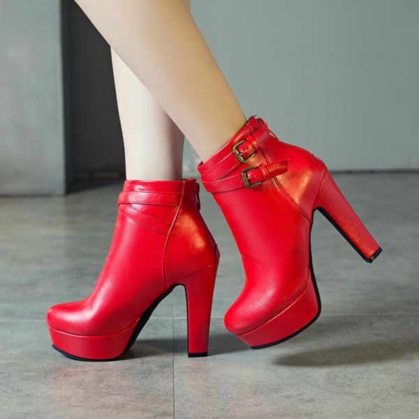 

fashion high heels boots women 2021 winter platform ankle for black red yellow white lady shoes big size