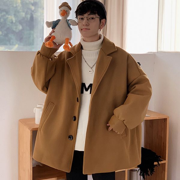 

men's jackets spring autumn new couple woolen solid color male mid length coat for men korean student handsome outdoor warm 74, Black;brown