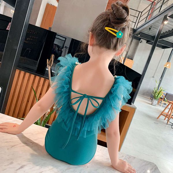 

children's suit girls' summer wear children's korean super foreign open back one piece girls' lovely swimsuit, Black