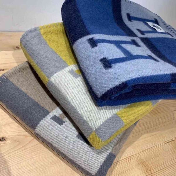 

hat h letter blanket ins pure cashmere simple fashion, Blue;gray