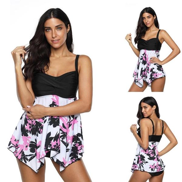 

one-piece suits 2021 tankini swimsuits women skirt style two piece swimwear plus size casual conservative bathing beachwear push up 2046